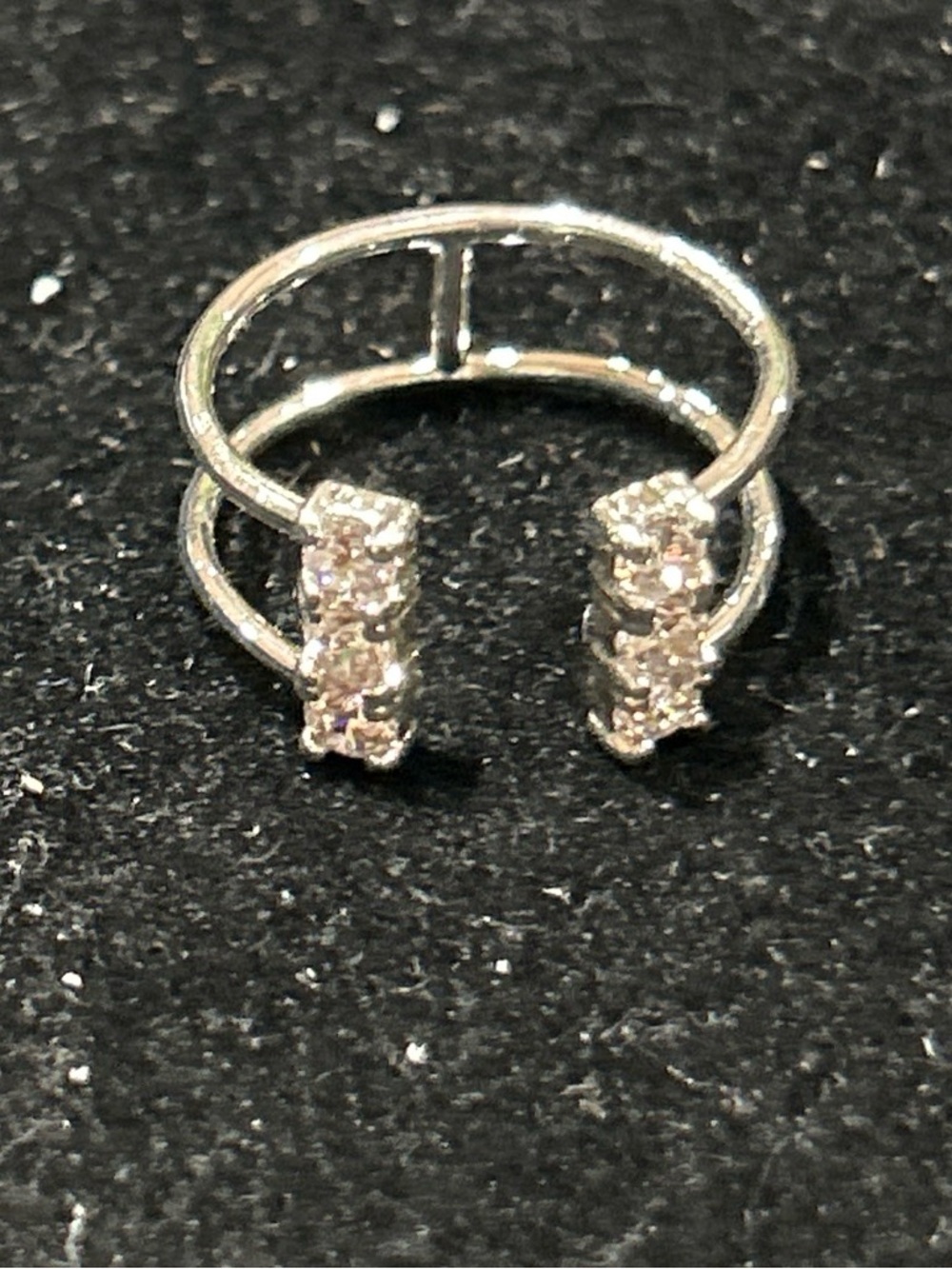 Silver color Open Band (adjustable) Ring with Clear stones